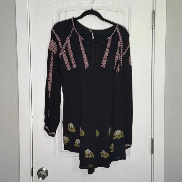 free people black embroidered dress Free People Mesh Embroidered Dress (XS) main image 1